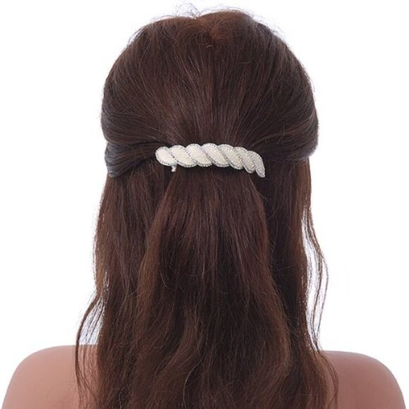 Bridal Wedding Prom Silver Tone Pearl Diamante Hair Clip Grip 85mm main image 5